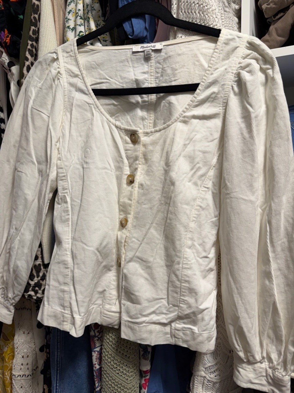 Madewell Cream Button-Front Puff-Sleeve Blouse